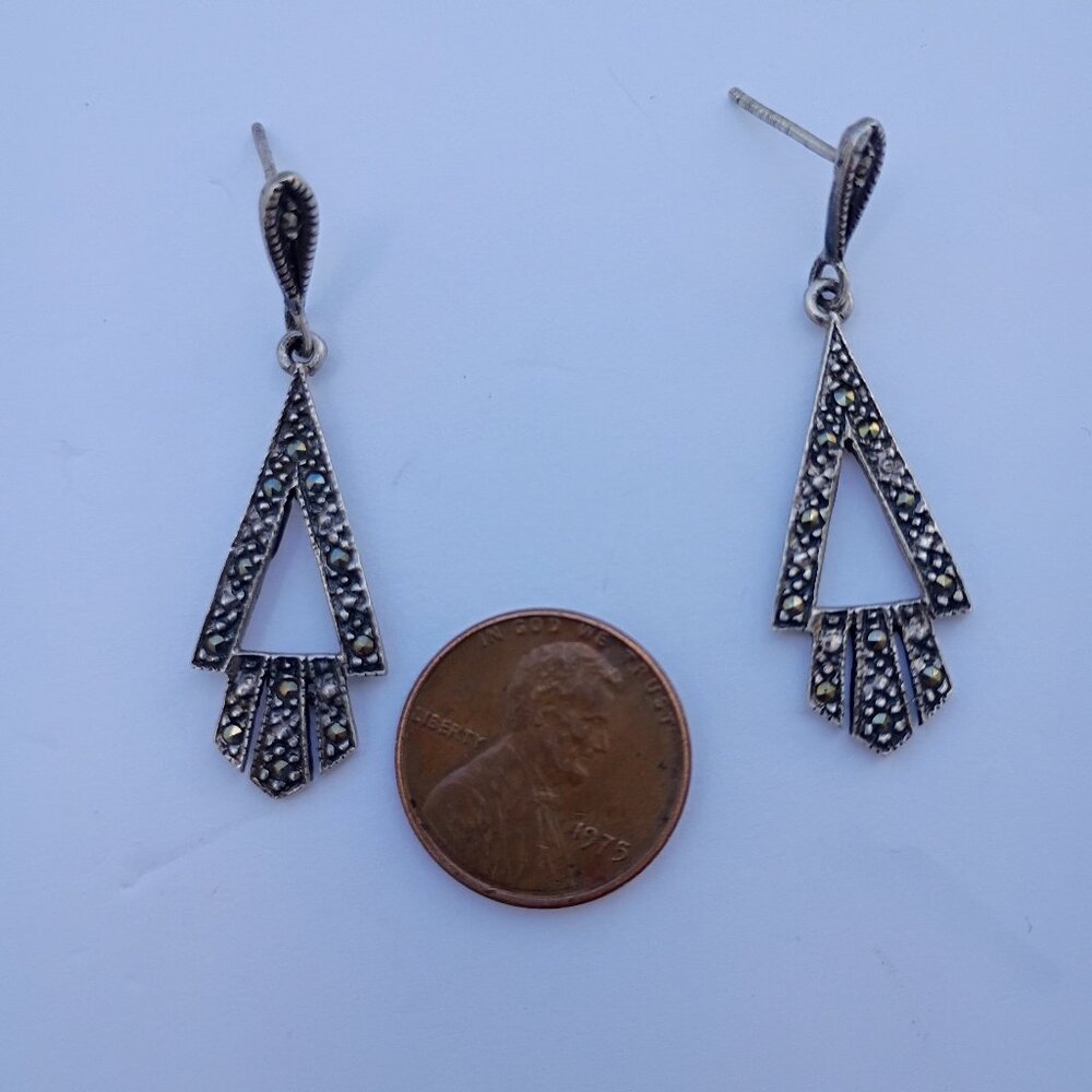 Vintage Thai Sterling Silver Marcasite Earrings - Signed!!!